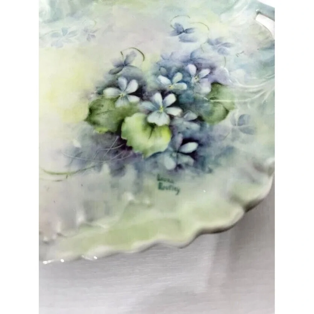 Vintage Dresser Vanity Tray Hand Painted Violets Flower Signed L. Routley